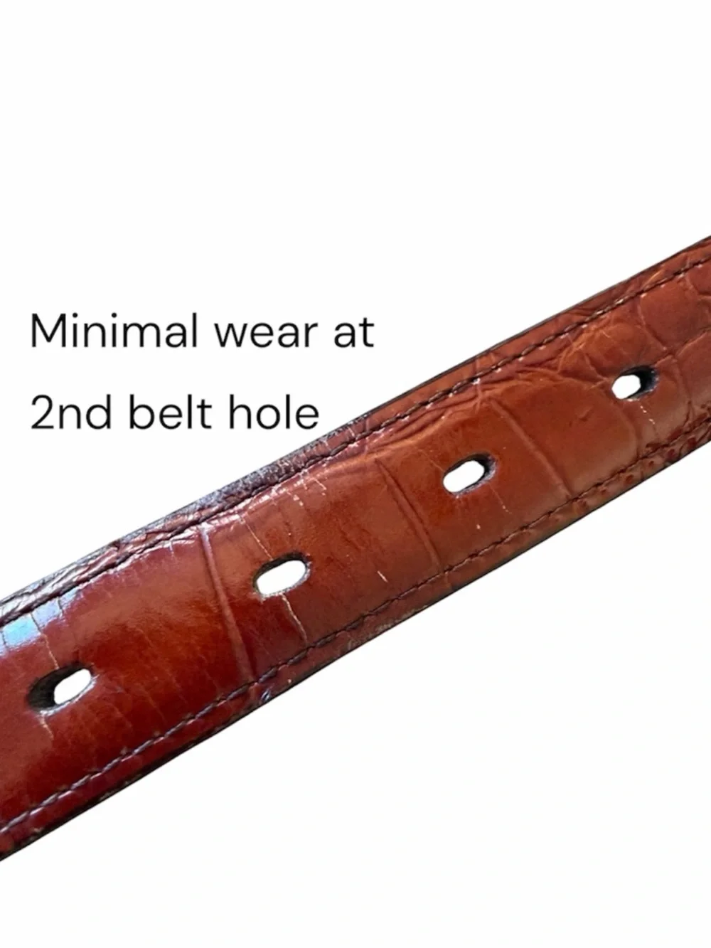 Vintage Brown Croc Embossed Leather Belt Brass Buckle SIZE 35.5”L by 1”W